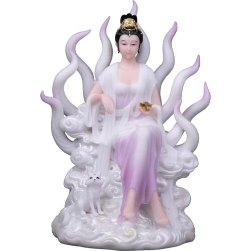 TT12/16/19-Inch White Marble Nine-Tail Fox Empress Decoration Fox Fairy Family-Protecting God