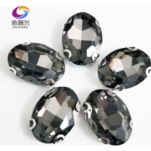 Free shipping Gray oval shape High quality Glass Crystal sew on D shape claw rhinestones,Diy/Clothing accessories SWTD03