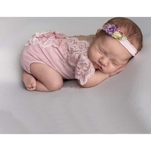 Ylsteed 2 Piece Set Newborn Photography Props Baby Lace Romper Matching with Headband Newborn Shooting Outfits Baby Girl Clothes