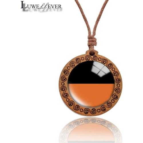 Geometric Orange Necklace 736 25mm Bronze 30mm Wood Rhinestone Double-sided Moon Round Glass Pendant For Women Gift