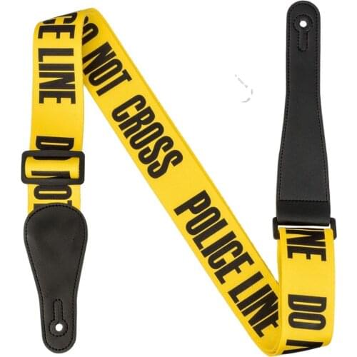 Guitar Strap Yellow "POLICE LINE DO NOT CROSS" + 1 Black Leather Guitar Head Stock Strap Tie