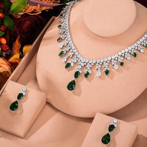 Kellybola High Quality Shiny Crystal Full Cubic Zirconia Earrings Necklace Bridal Jewelry Set Wedding Celebration Accessories