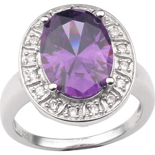 925 Sterling Silver Ring Women Jewelry 10x14mm Oval Cubic Zirconia CZ Big Face Party Dress Accessory R027