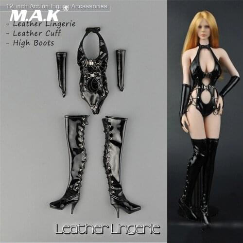 1:6 Scale ZY5009 Female Sexy Black Leather Clothes for 12'' Big Bust Action Figure Body Accessory