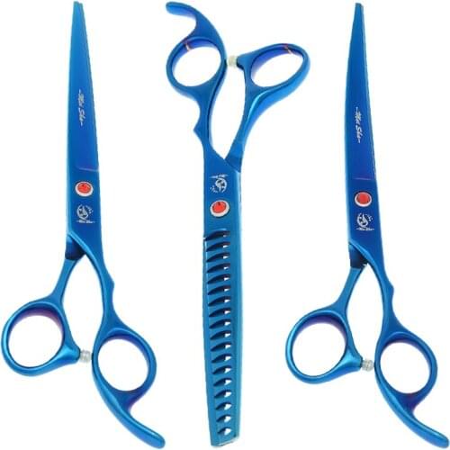 7" Professional Dog Grooming Scissors Japan Steel Puppy Straight Curved Cutting Tijeras Thinning Shears Pet Trimming Tool B0024A