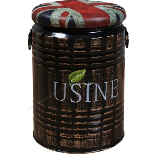 Retro Bucket Iron Stool Drum Paint Barrel Chair Concise Coffee Table Round Durable Stool Strong Bearing Capacity