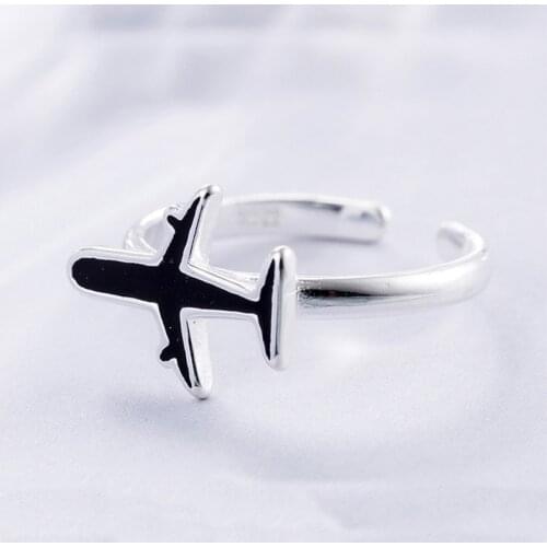 MiFaViPa Adjustale Plane Ring Silver Color Jewelry Fashion Black Airplane Rings for Women Bijoux Statement Antique Ring Anillos