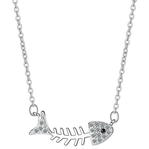 Cute Exquisite Fish Tiny Zirconia Pendant Choker Necklaces Gold Silver Color Link Chain Necklace Fashion Jewelry Gifts for Women