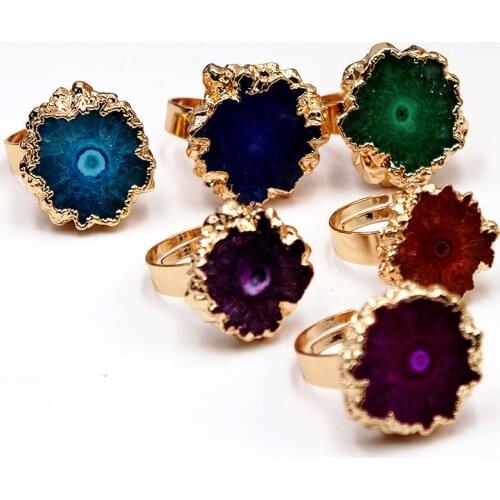 Multicolor Crystal flower gilt edge Adjustable Ring Irregular Crystal Finger Rings Women Trendy Jewelry
