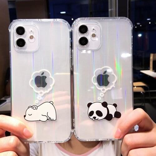Cartoon Bear Panda Laser Shinny Phone Case for iPhone 12 11 Pro Max 11 Pro 12 XS Max XR XS X 7 8 Plus Transparent Soft Cover
