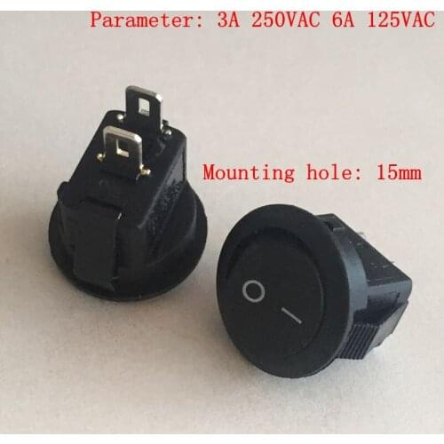 5pcs Small Round Rocker Switches Black 2 Foot 2 Speed Rocker Switches 3A / 250V 6A / 125V