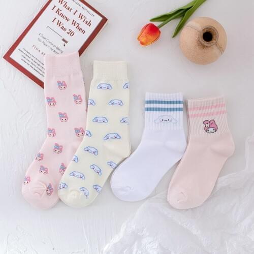 Japanese Crew Socks Womens Tube Socks Cotton Cartoon Kawaii Pink Popular Casual Fashion Anime Big Ear Dog Cute Cat Socks Korean