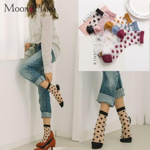 Fashion Polka Dot Socks Summer Thin Comfortable Breathable Transparent Glass Silk Sweet Girl Casual for Woman Lovely Sock New