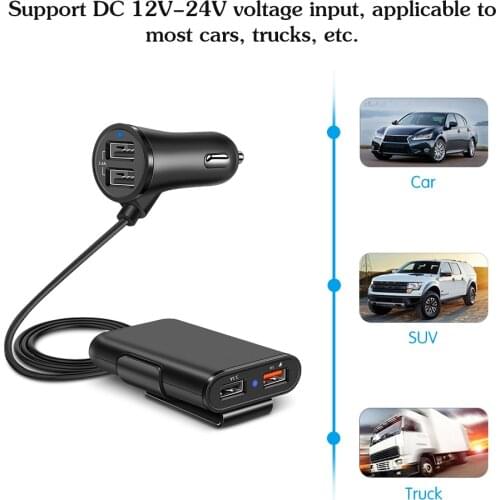 NEW 4 Ports fast 3.0+2.4A+3.1A USB Car Charger Adapter USB Fast phone cahrger with 5.6ft Extension Cord Cable for MPV Car Phone