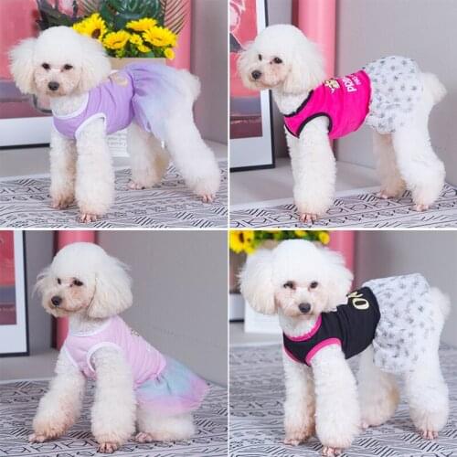 New Summer Sweet Dogs Dress Pet Clothing Cute Printed Pet Skirt Net Yarn Fluffy Skirt Casual Style Fluffy Dog Clothes Hot Sale