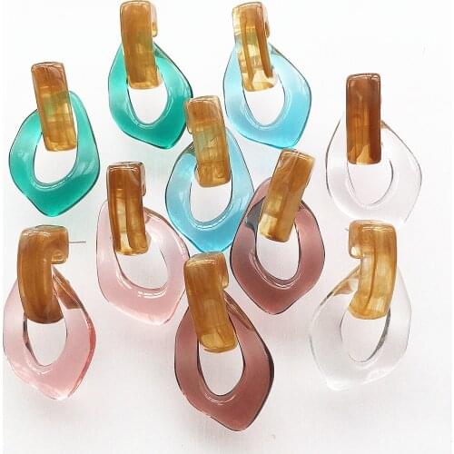 UJBOX New Acryic Resin Dangle Earrings for Women Green Blue Pink Transparent Dangle Water Drop Earrings Jewelry Wholesale