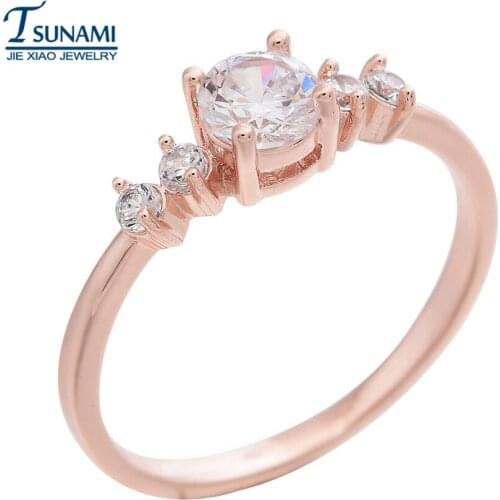 New popular rose gold round claw with round claws of zircon ring, suitable for womens wedding party jewelry RG-013