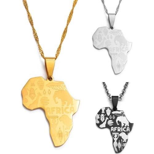 Anniyo Africa Map Pendant Necklaces Women Men Black Color/Silver Color/Gold Color Jewelry Map of African Necklaces #005021