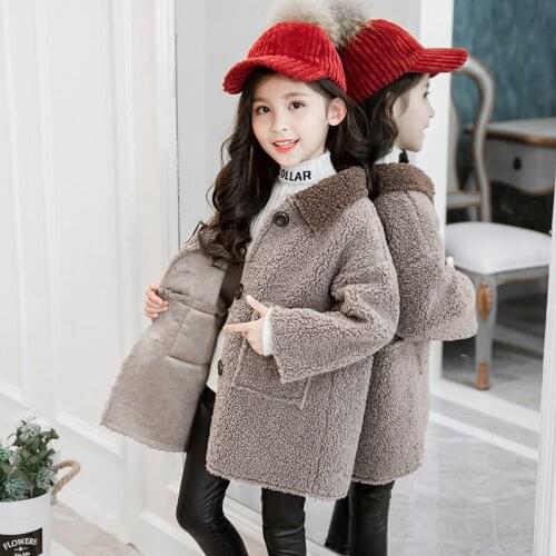 New Arrival Girls Thickening Mid-Long Lamb Wool Overcoat Fall Winter Childrens Outerwear Coat Clothes Kids Berber Fleece Jacket With Pocket B353