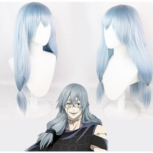 Jujutsu Kaisen Mahito Cosplay 60cm Long Christmas Silver Blue Gray Wig Cosplay Anime Cosplay Wigs Heat Resistant Synthetic Wigs