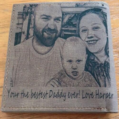 Personalized Family Baby Photo Men Wallet Grey Advance Fabric Purse Engrave Wish Custom Dad Short Wallet Christmas Gift Husband