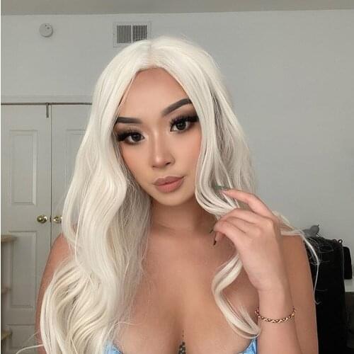 Platinum Blonde Lace Front Wigs Long Wavy Natural Hairline Middle Part Synthetic Replacement Hair Wig for Women 24 Inches