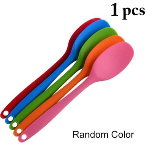 Silicone Soup Spoon Creative Long Handle Food Serving Spoon Kitchen Utensils Cooking Spoon Tableware Mixing Spoon Random Color