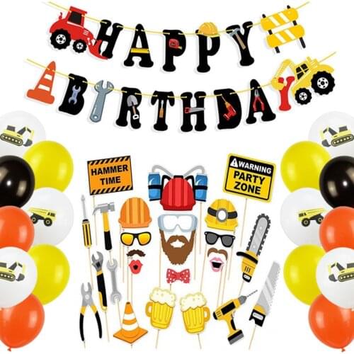 Construction Tractor Theme Excavator Inflatable Balloons Truck Vehicle Banners Baby Shower Kids Boys Birthday Party Supplies