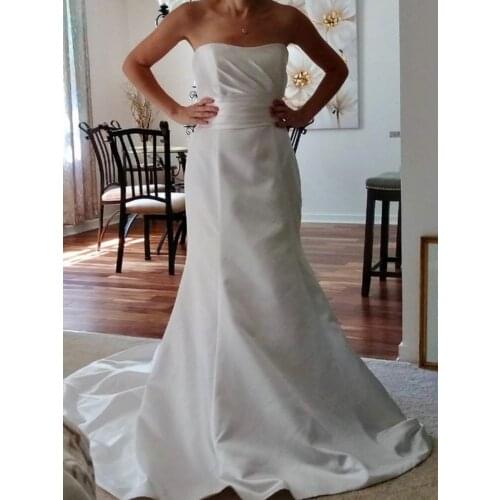 Mermaid Wedding Dress Satin White Wedding Gowns for Bridal 2021 with Train Zipper Button Back Strapless Sleeveless Robe Mariee