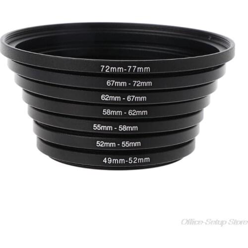 7PCS/SET 49MM-77MM Universal Black Metal Aluminum Alloy Step-up Ring Common Camera Lens Adapter Filter Set M03 21 Dropshipping