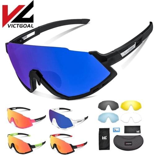VICTGOAL Cycling Glasses Polarized Men Cycling Sunglasses UV400 Sports Running Goggles 5 Lenses MTB Bike Cycling Hiking Eyewear