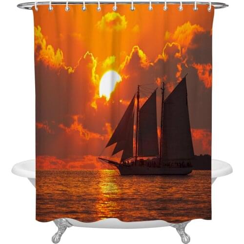 Waterproof Shower Curtains Ocean Sailing Sunset Scenery Shower Curtain Frabic Polyester Bathroom decor Curtain