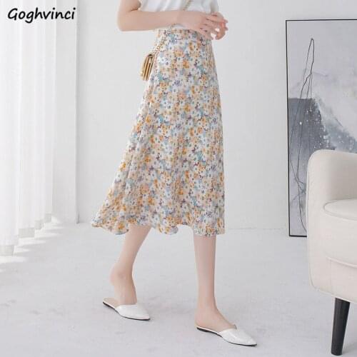 Skirts Women Summer Elegant High Elasticity Elegant Fashion All-match Female Korean Style 3 Colors Simple A-Line Floral Faldas