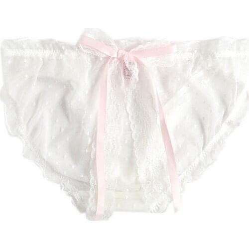 40GC Women Sexy Hollow Mesh Ruffle Panties Polka Dot Lace Ribbon Bow Briefs Underwear