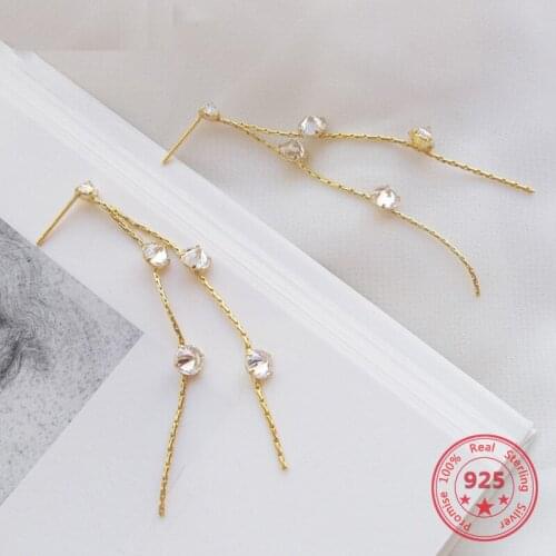 Korea New Style 925 Sterling Silver Ear Wire for Women Simple Fashion Chic Zircon Gold Wire Stud Earring Jewelry