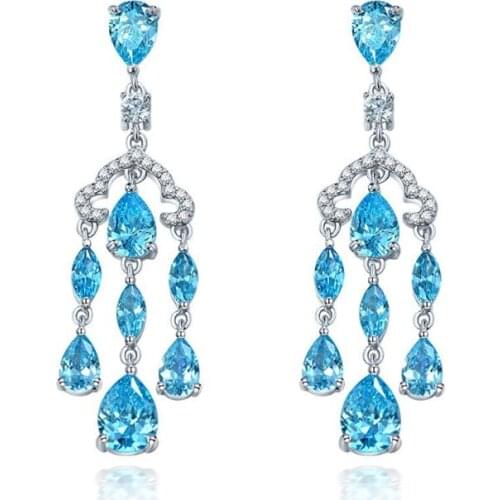 Solid 925 Sterling Silver 6*8mm Water Drop Aquamarine Drop Earrings For Women Sparkling Wedding Party Fine Jewelry Gift