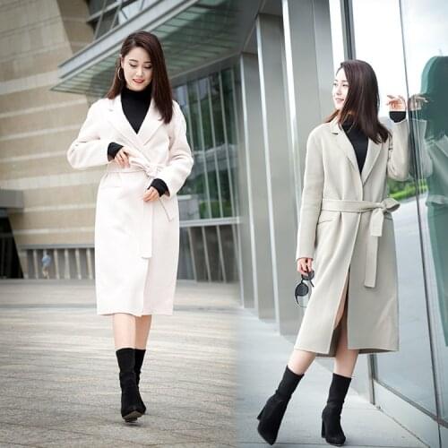 2018 New Autumn Winter Cashmere Coat Long Womens Woolen Coat Solid Big O-neck Casual Female Overcoat Womens Wool Coats Sapphire