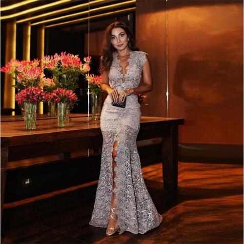 2020 Sexy Deep V Slim Gown African Lace Dresses for Women In Clothing Bohemian Trumpet / Mermaid Floor-Length