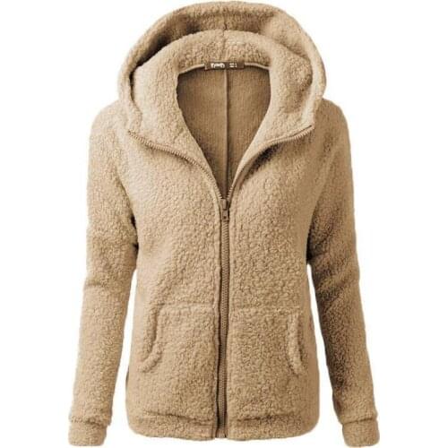 Winter Womens Fashion Coat Slim Womens Jacket Solid Color Harajuku Zipper Warm Lamb Cashmere Female Commuter Outwear Khaki