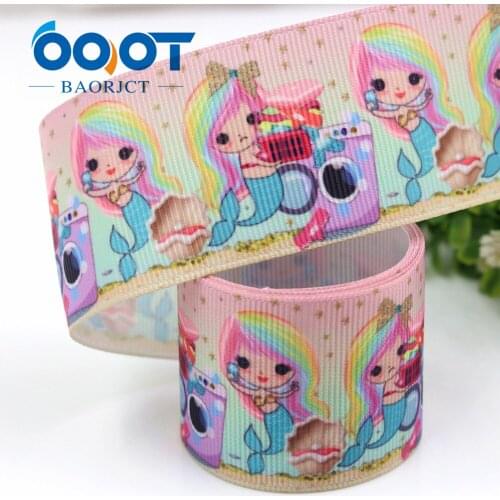 1-1/2'' 38mm Mermaid girl Printed grosgrain ribbon,10yrds DIY Hair Bow Wedding Festival Home Party Birthday Decorations