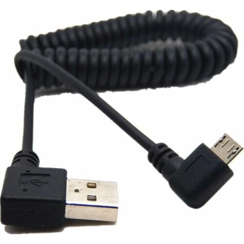 1m 90 degree USB Micro USB Angle Cable Charge USB to Micro USB Spring Retractable Cable Datos Data Sync Charger Cord Coiled Cabo