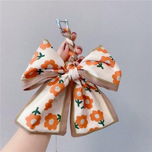 New Color Scheme Silk Scarf Keychains Bag Pendant Clasp Car Key Chain Anti Lost Ribbon Bow Accessories Key Rings Woman Girl Gift