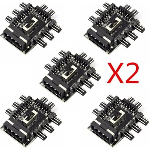 10 pcs PC 1 to 8 4Pin Cooler Cooling Fan Hub Splitter Cable PWM 3Pin Power Supply Speed Controller Adapter For PC Mining
