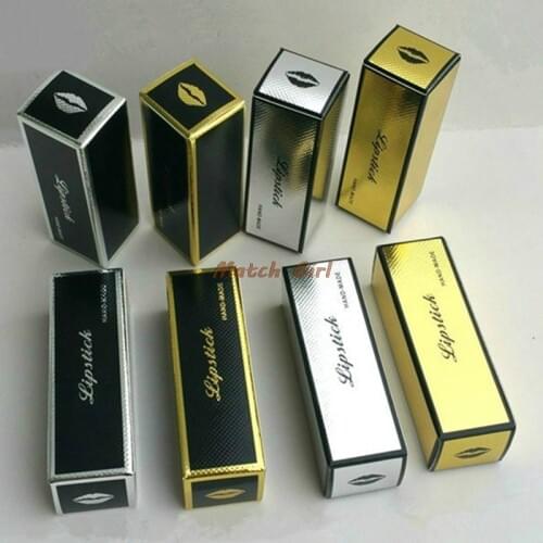 100pcs/lot- 2.5*2.5*7.8cm (0.97"*0.97"*3.04") Black Silver Line Embossed Paper Box Gold Gift Lipstick Packaging Boxes