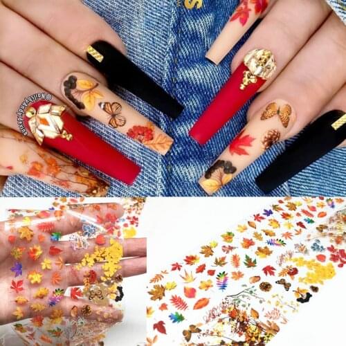 20 Sheets Stunning Fall Nail Foils Flower Transfer Paper Leaves Nail Art Stickers Maple Leaf DIY Manicure Set Decals Decoration