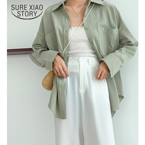 2021 Autumn Plus Size Casual Loose Cotton Women Blouse Long Sleeve Blusas Mujer Solid Button Cardigan long Shirts Women 10109