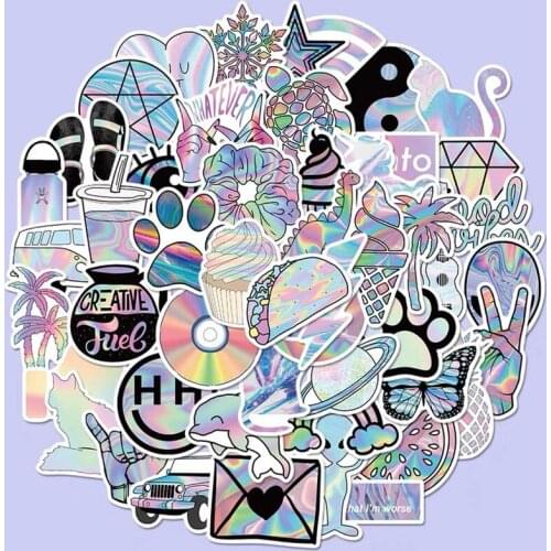 50PCS Mixed VSCO Holographic Laser Cartoon Stickers Luggage Skateboard Cute DIY Cool Graffiti Girl Gradient Sticker Decal