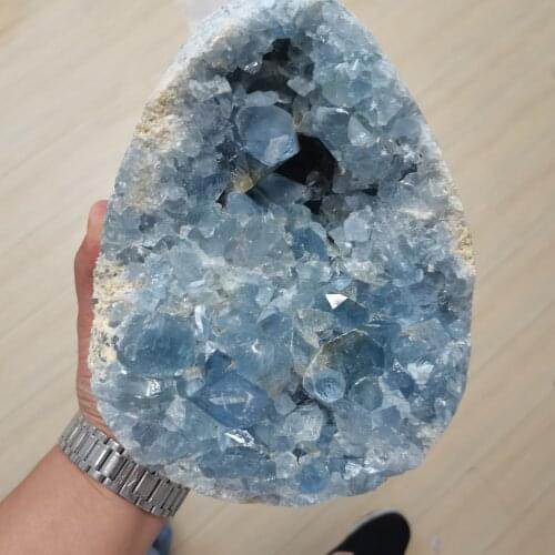 6500g Natural celestite geode quartz cluster specimen Blue Spar Hole Geode Gemstone healing 1pcs