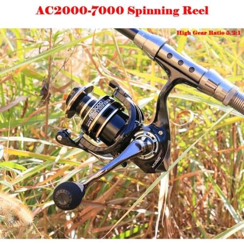 AC2000-7000 Series Fishing Reel Full Metal Spoon Handle Sea Spinning Reel 8KG Drag Power Saltwater Carp Rock Fishing Reel Tackle