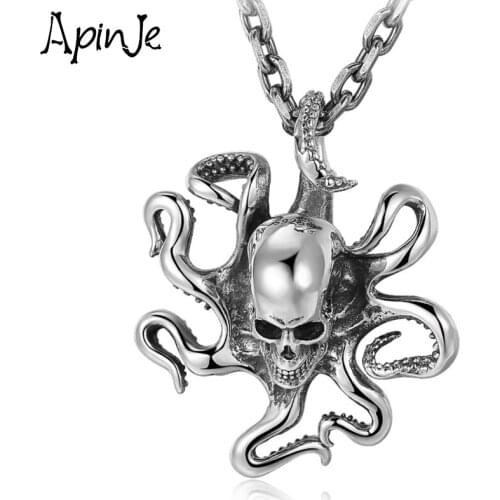 Apinje 925 Sterling Silver Pendant Octopus Fashion Skull Necklace Pendant Men And Women Fine Jewelry